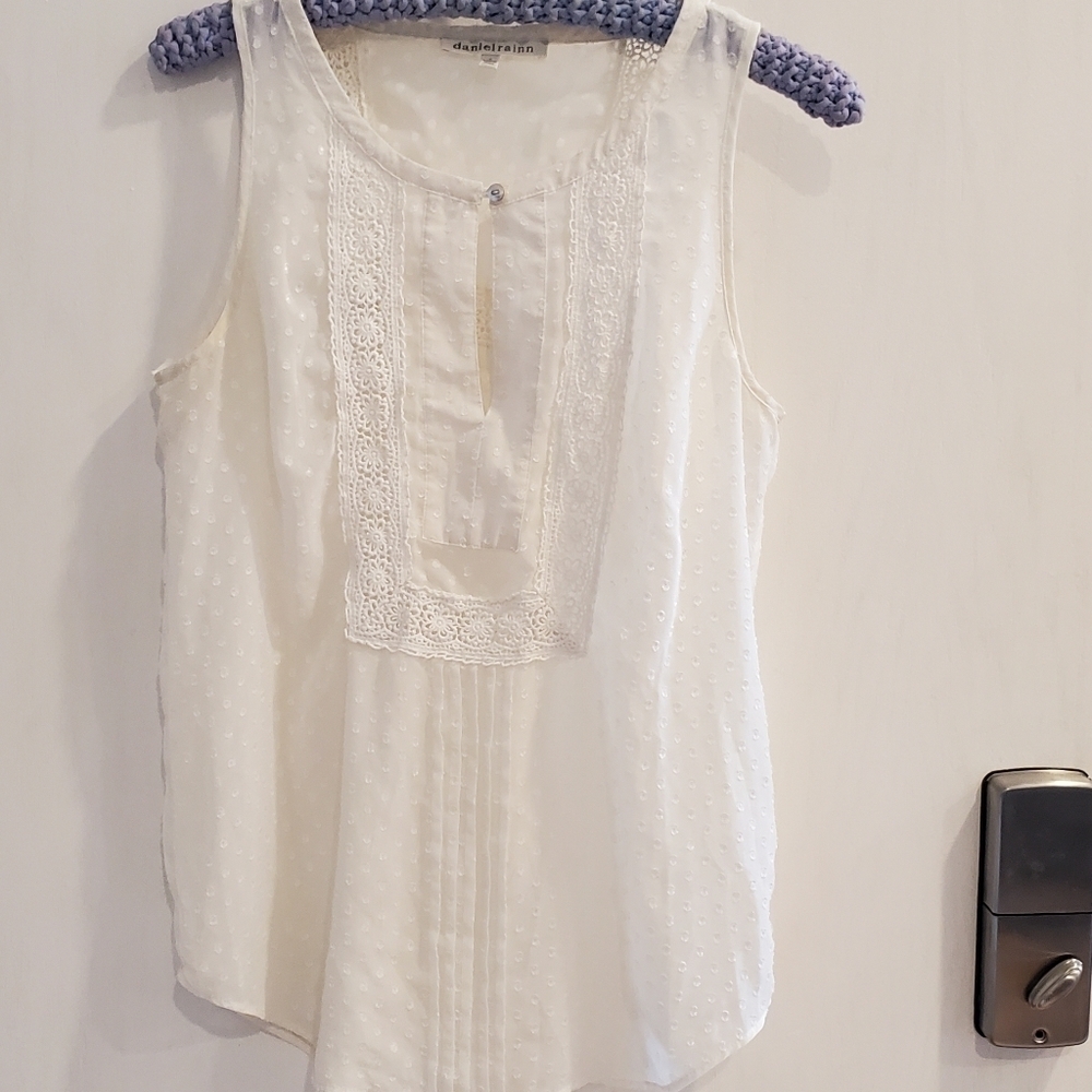 Daniel Rainn Cream Sheer Lacey Top S - Picture 2 of 5